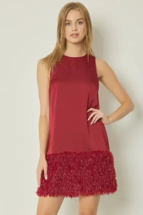 Feather Fringe Deep Red Dress