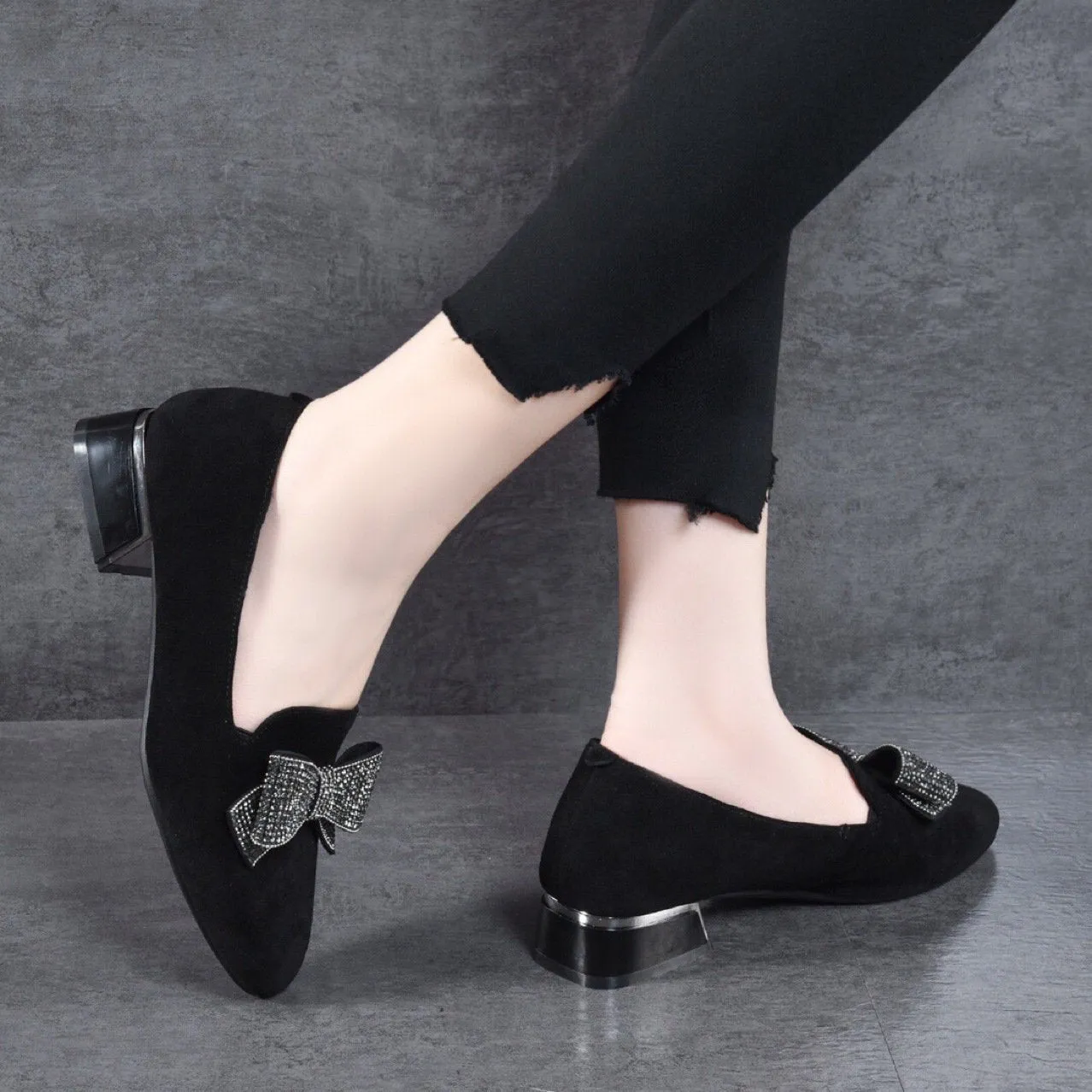 Frosted rhinestone comfortable low-heeled shoes