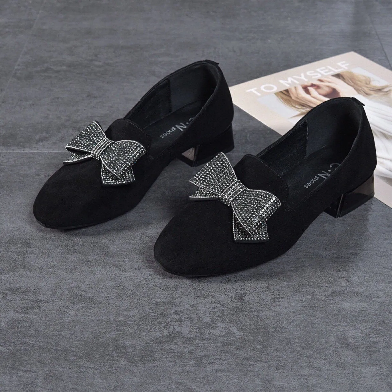 Frosted rhinestone comfortable low-heeled shoes