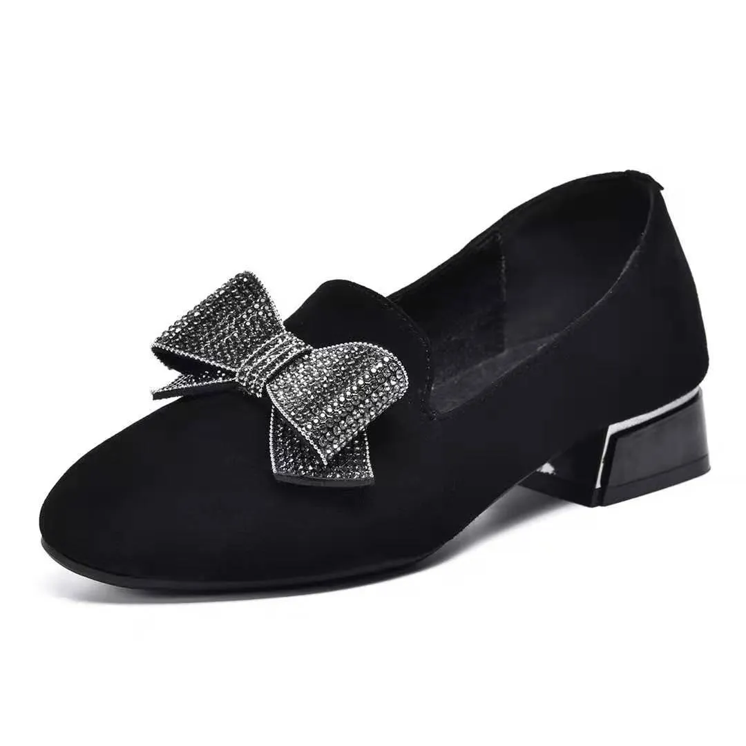 Frosted rhinestone comfortable low-heeled shoes